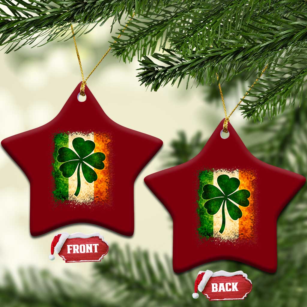 Retro Ireland Shamrock Irish Flag St Patricks Day Ceramic Ornament
