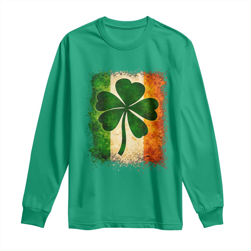 Retro Ireland Shamrock Irish Flag St Patricks Day Long Sleeve Shirt