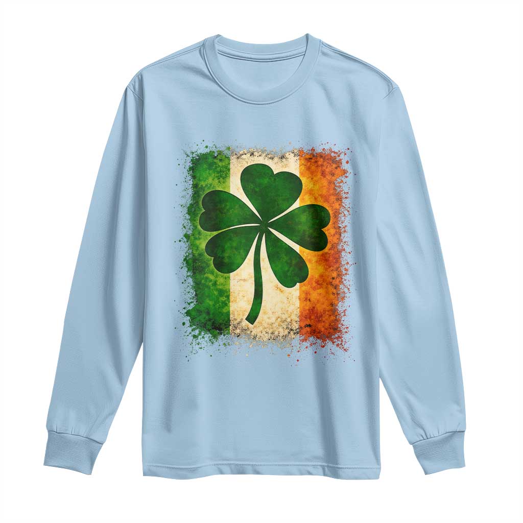 Retro Ireland Shamrock Irish Flag St Patricks Day Long Sleeve Shirt