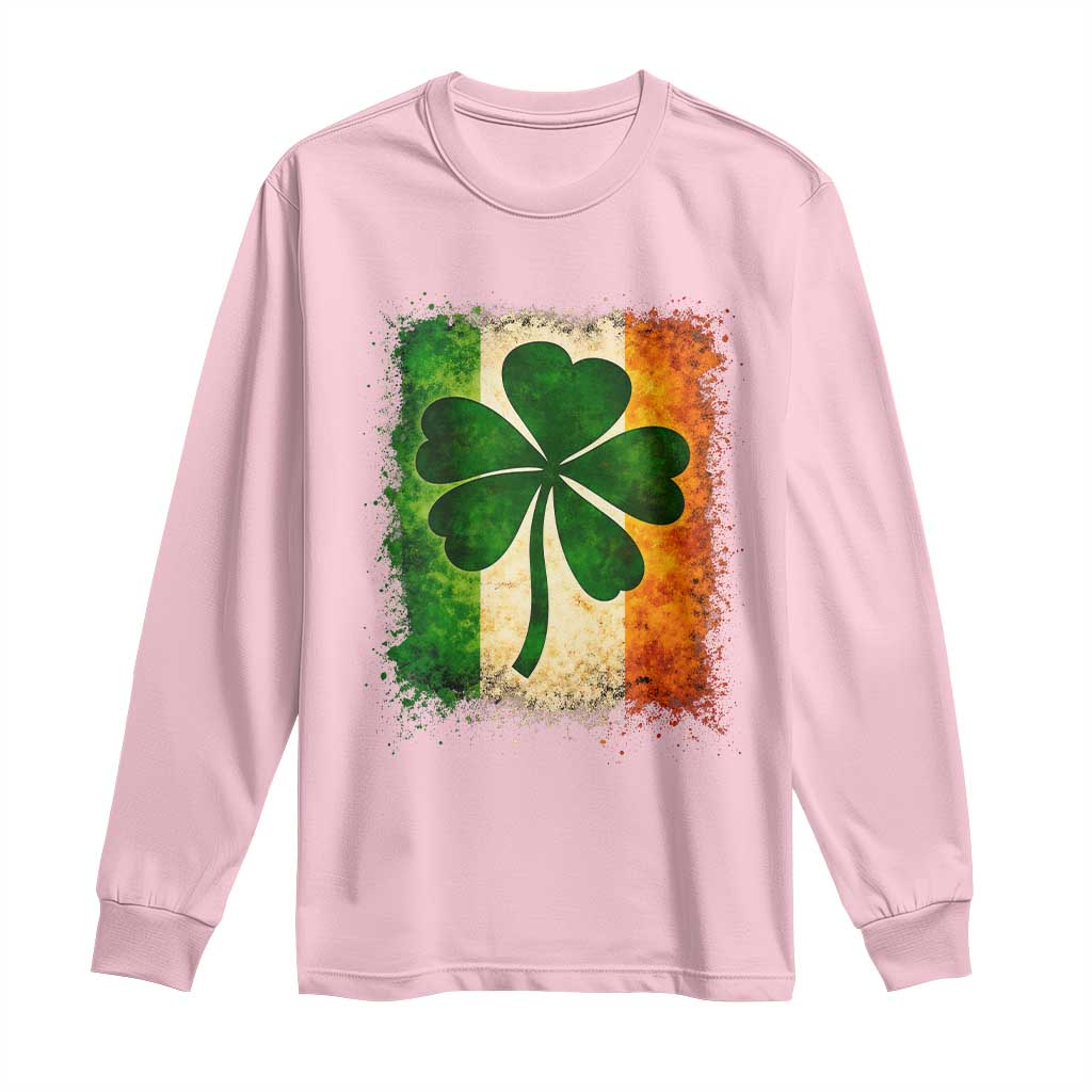 Retro Ireland Shamrock Irish Flag St Patricks Day Long Sleeve Shirt