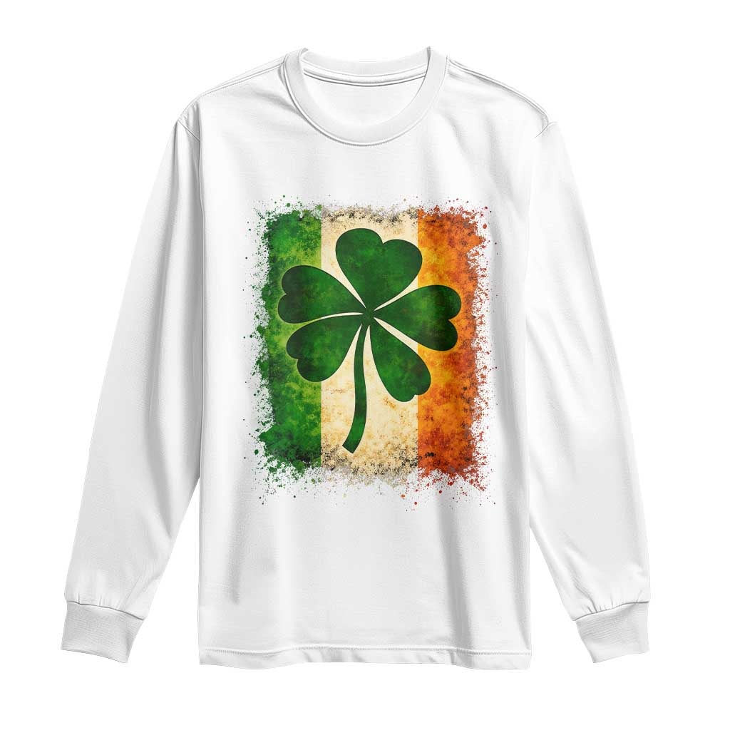 Retro Ireland Shamrock Irish Flag St Patricks Day Long Sleeve Shirt