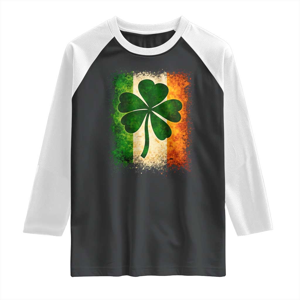 Retro Ireland Shamrock Irish Flag St Patricks Day Raglan Shirt