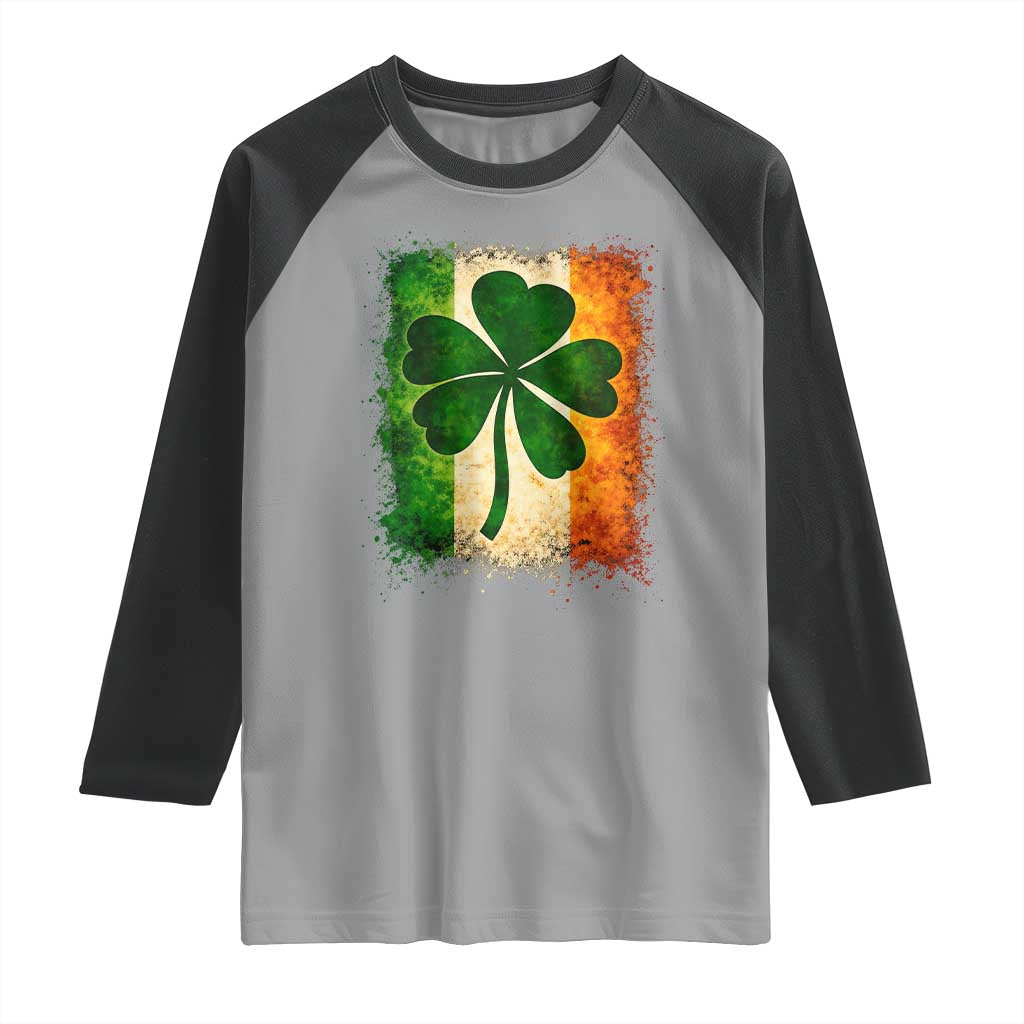 Retro Ireland Shamrock Irish Flag St Patricks Day Raglan Shirt