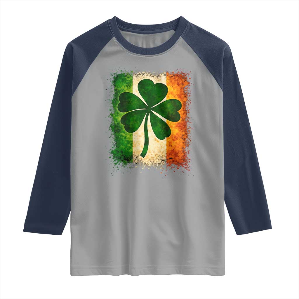 Retro Ireland Shamrock Irish Flag St Patricks Day Raglan Shirt
