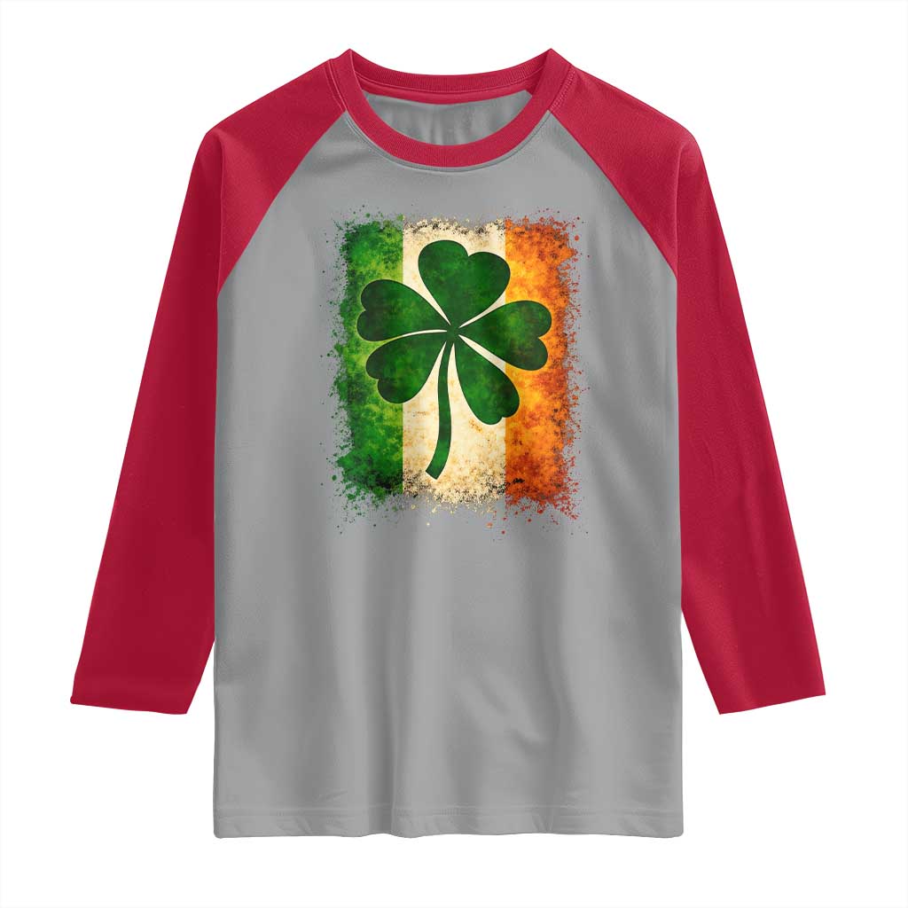 Retro Ireland Shamrock Irish Flag St Patricks Day Raglan Shirt