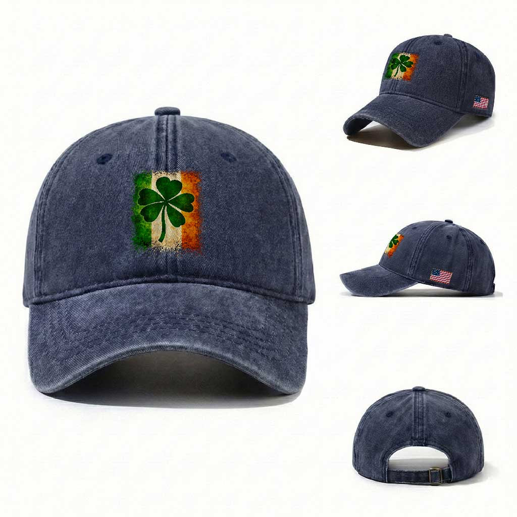 Retro Ireland Shamrock Irish Flag St Patricks Day Washed Cotton Baseball Cap