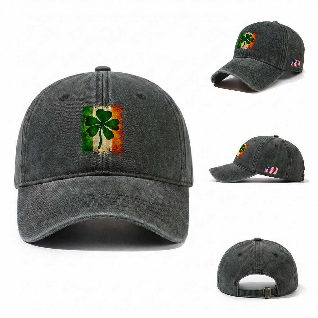 Retro Ireland Shamrock Irish Flag St Patricks Day Washed Cotton Baseball Cap