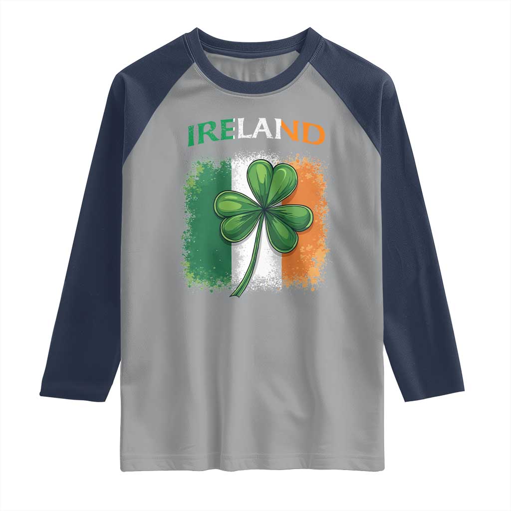 Vintage Ireland Shamrock Irish Flag St Patricks Day Raglan Shirt