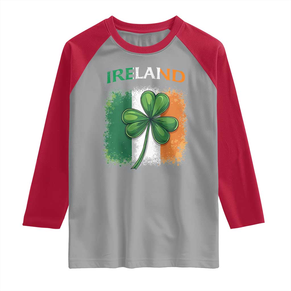 Vintage Ireland Shamrock Irish Flag St Patricks Day Raglan Shirt