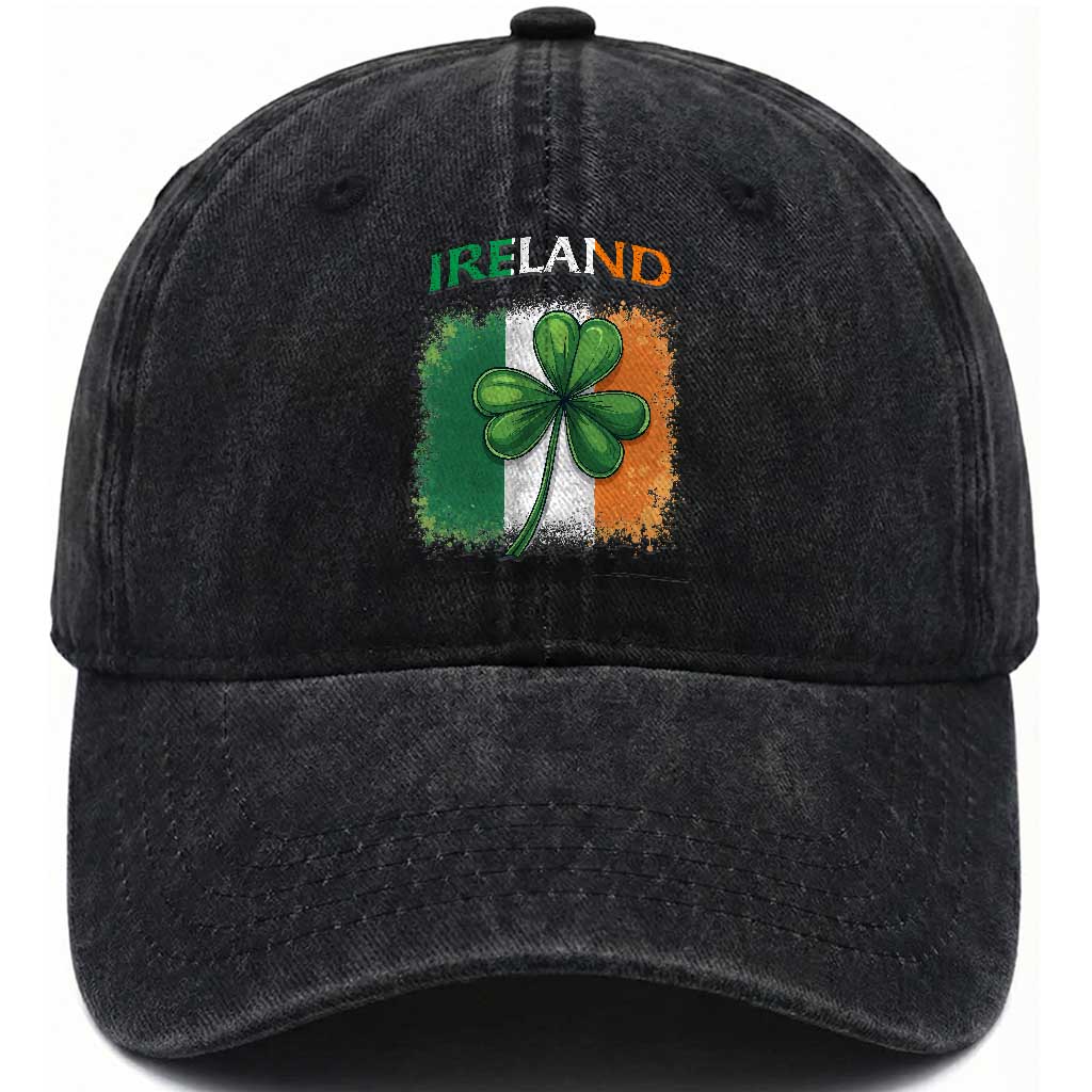 Vintage Ireland Shamrock Irish Flag St Patricks Day Washed Cotton Baseball Cap