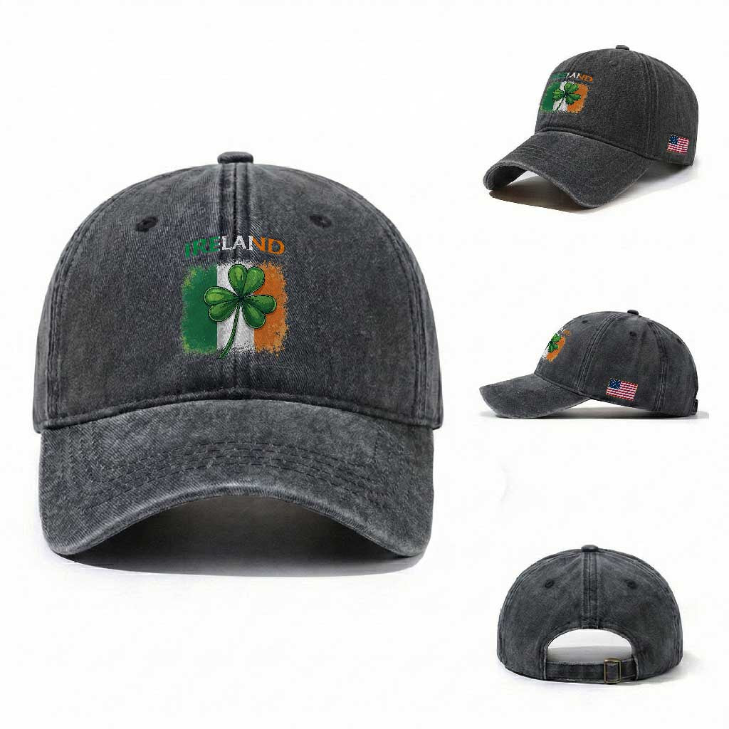 Vintage Ireland Shamrock Irish Flag St Patricks Day Washed Cotton Baseball Cap