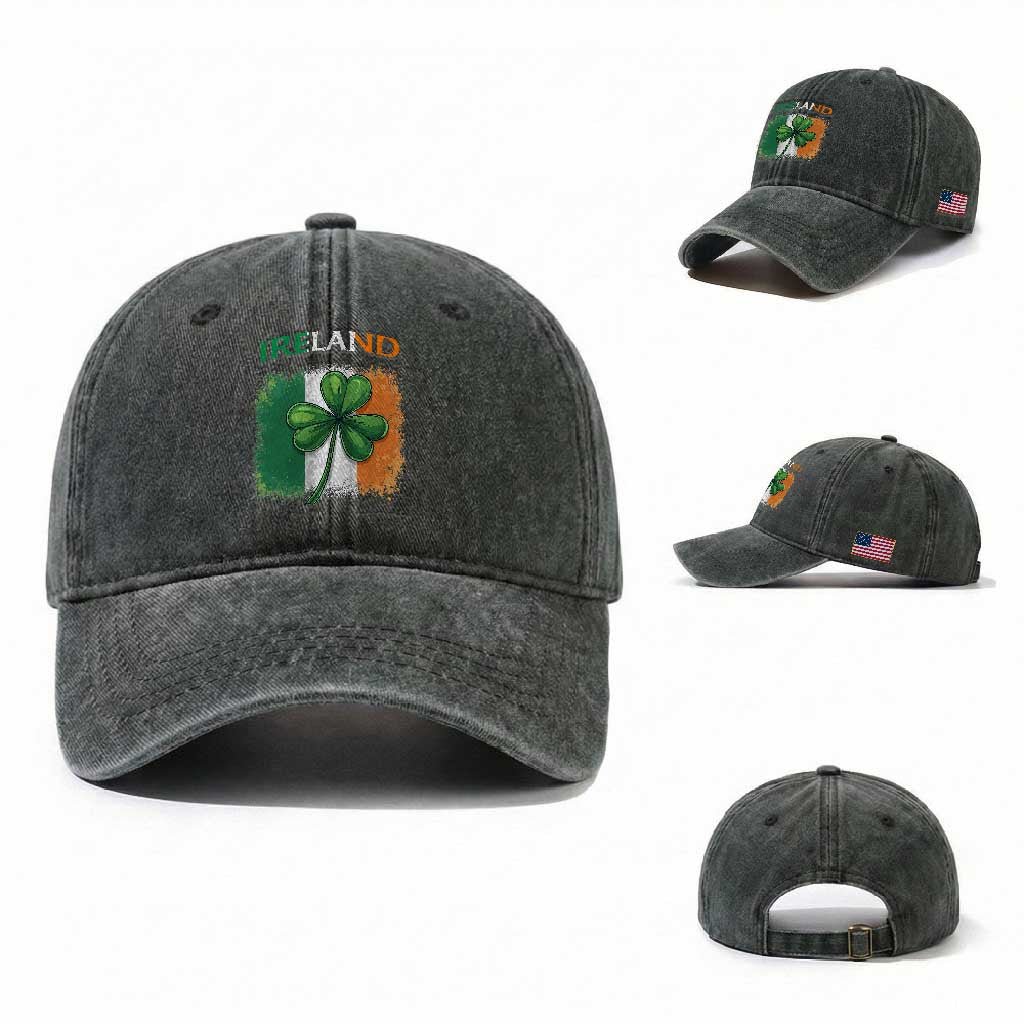Vintage Ireland Shamrock Irish Flag St Patricks Day Washed Cotton Baseball Cap