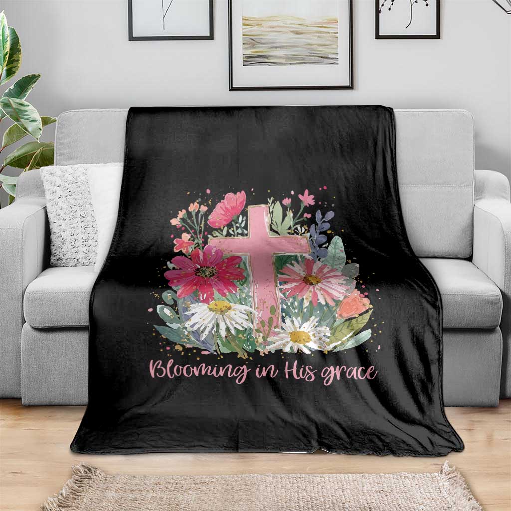 Blooming in His Grace Throw Blanket Boho Wildflower Christian Faith Bible Verse