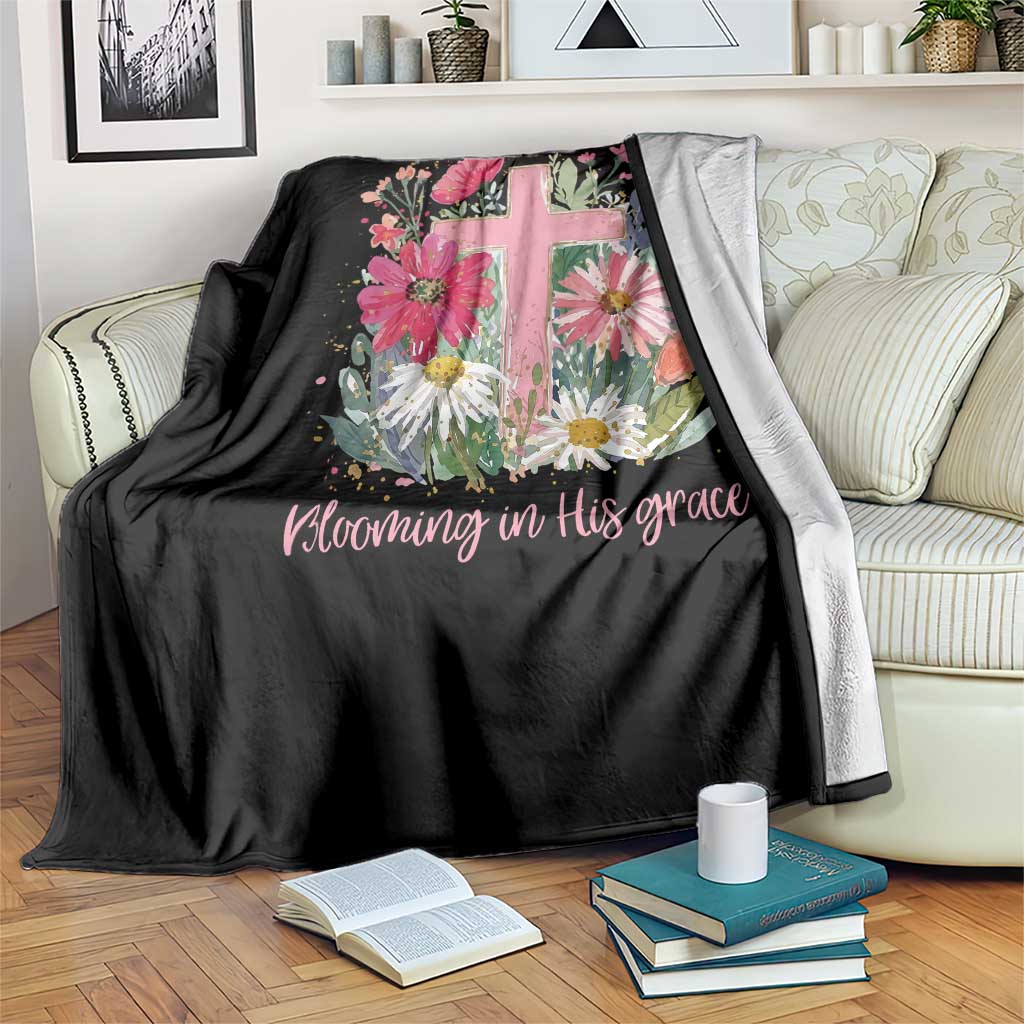 Blooming in His Grace Throw Blanket Boho Wildflower Christian Faith Bible Verse