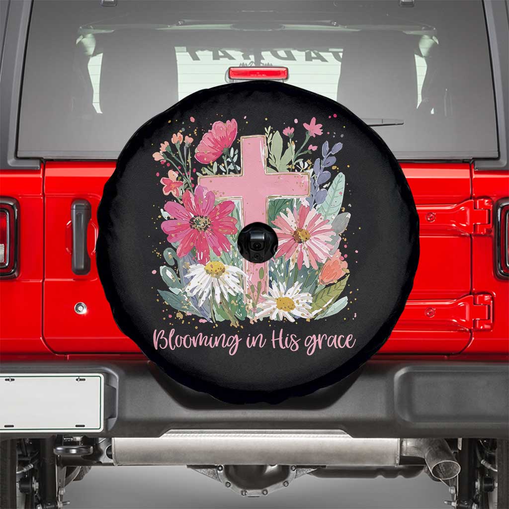 Blooming in His Grace Spare Tire Cover Boho Wildflower Christian Faith Bible Verse