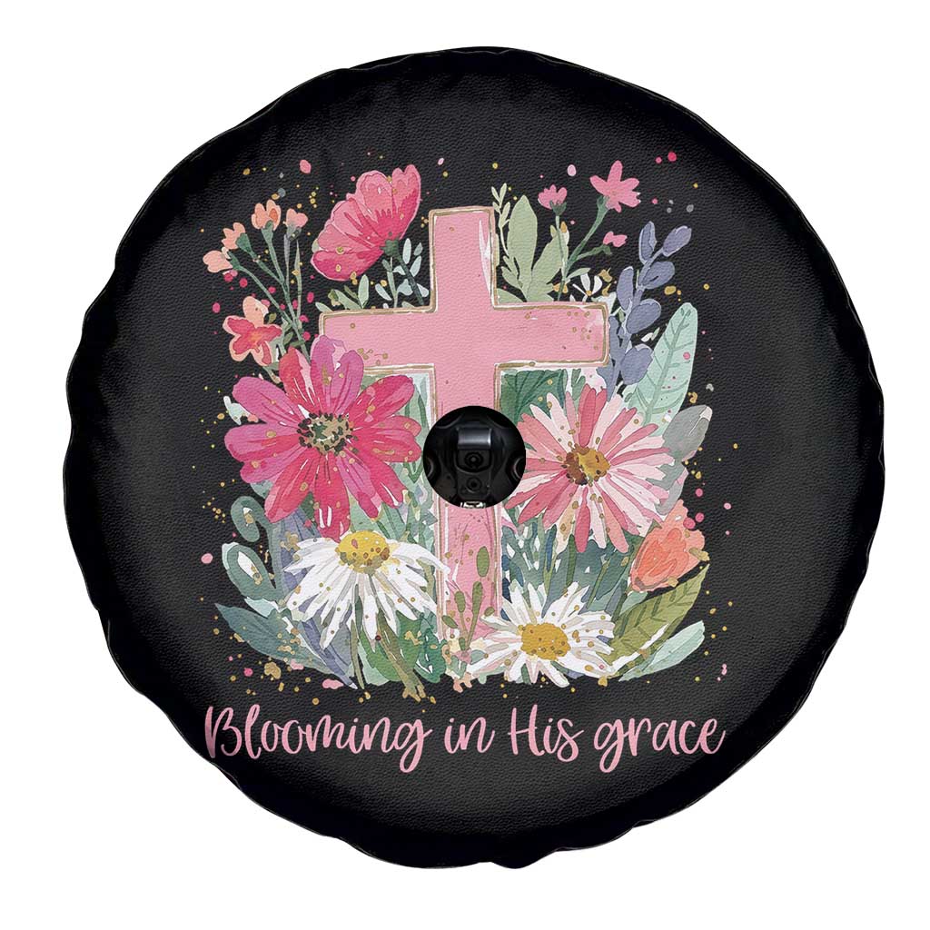Blooming in His Grace Spare Tire Cover Boho Wildflower Christian Faith Bible Verse