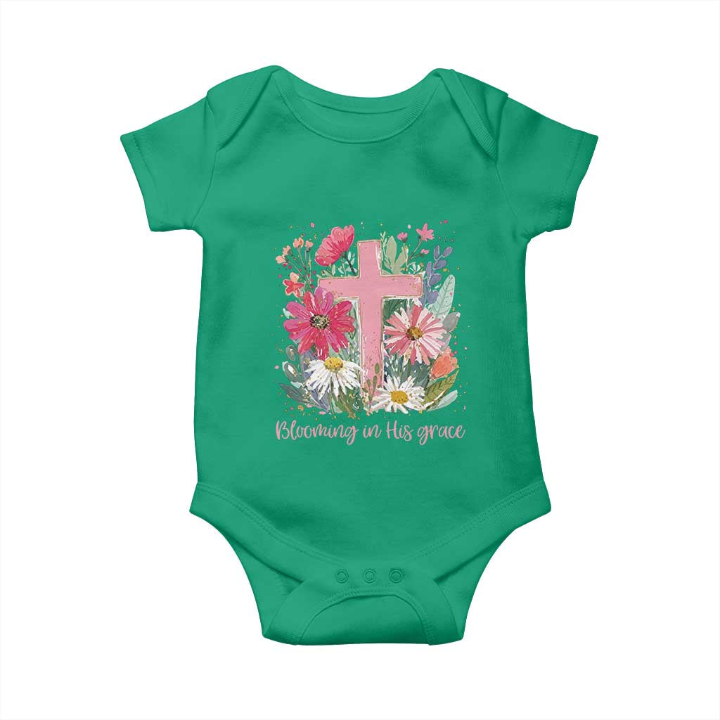 Blooming in His Grace Baby Onesie Boho Wildflower Christian Faith Bible Verse