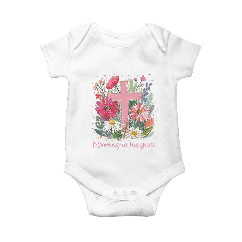 Blooming in His Grace Baby Onesie Boho Wildflower Christian Faith Bible Verse