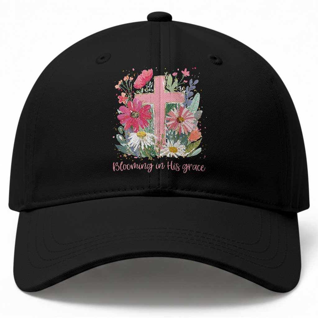 Blooming in His Grace Baseball Cap Boho Wildflower Christian Faith Bible Verse