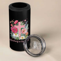 Blooming in His Grace 4 in 1 Can Cooler Tumbler Boho Wildflower Christian Faith Bible Verse