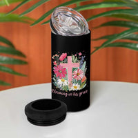 Blooming in His Grace 4 in 1 Can Cooler Tumbler Boho Wildflower Christian Faith Bible Verse