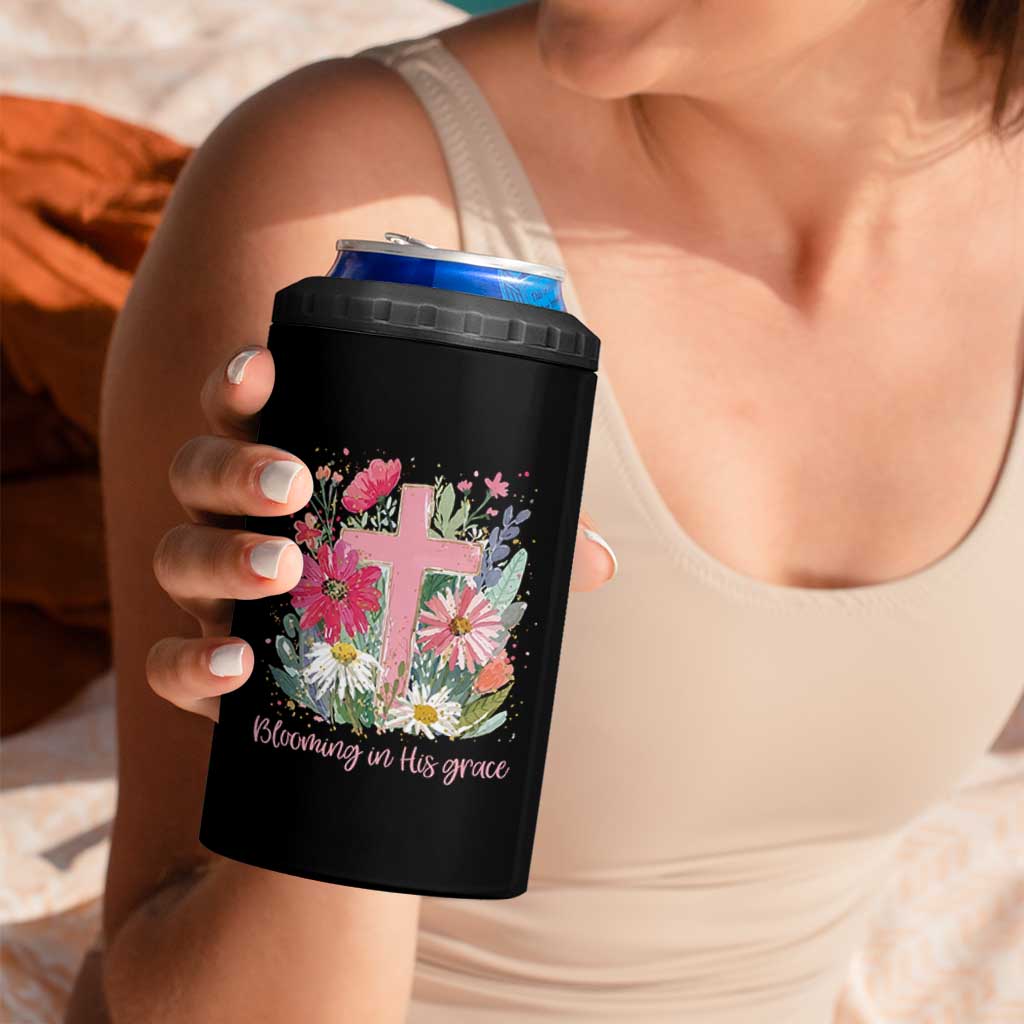 Blooming in His Grace 4 in 1 Can Cooler Tumbler Boho Wildflower Christian Faith Bible Verse