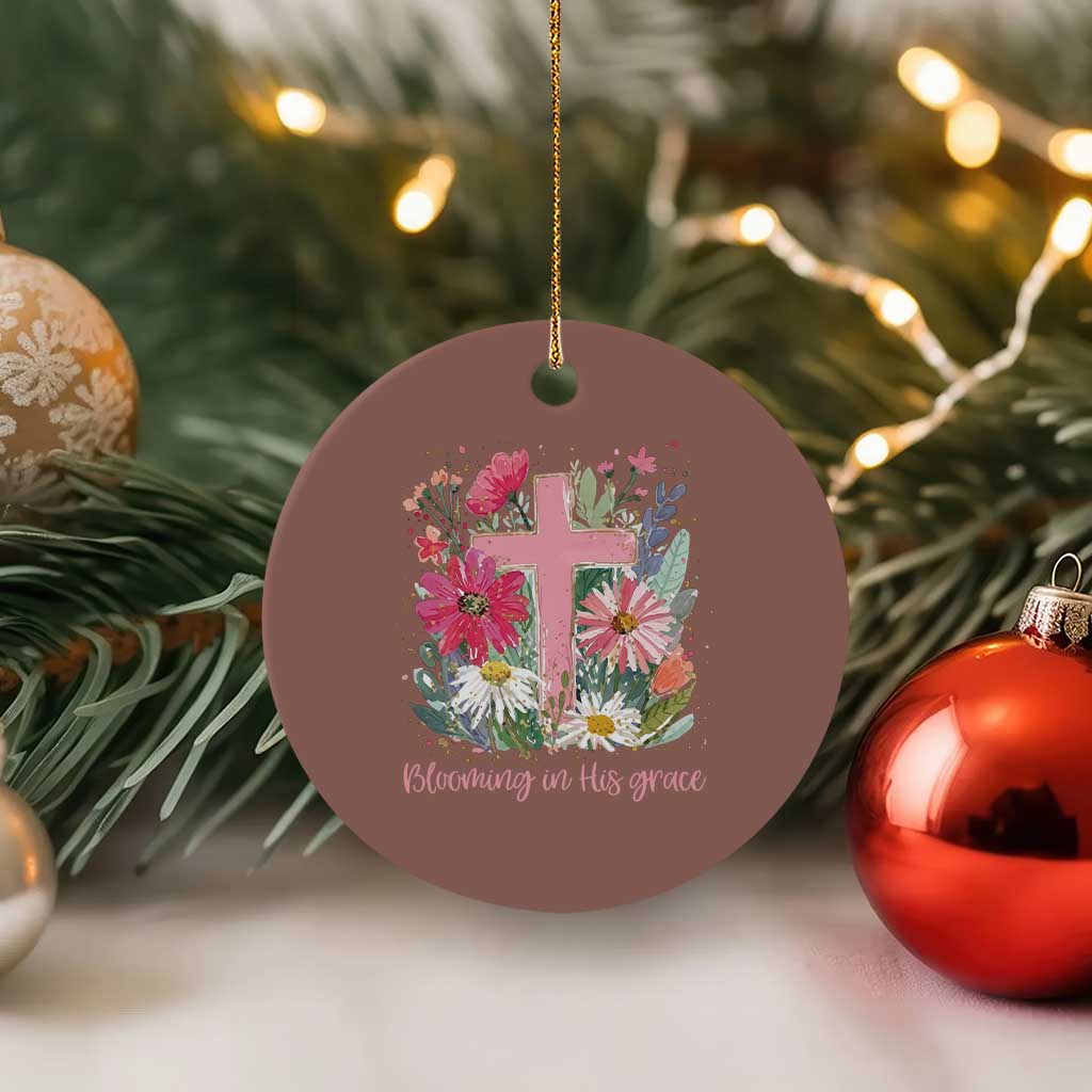 Blooming in His Grace Ceramic Ornament Boho Wildflower Christian Faith Bible Verse