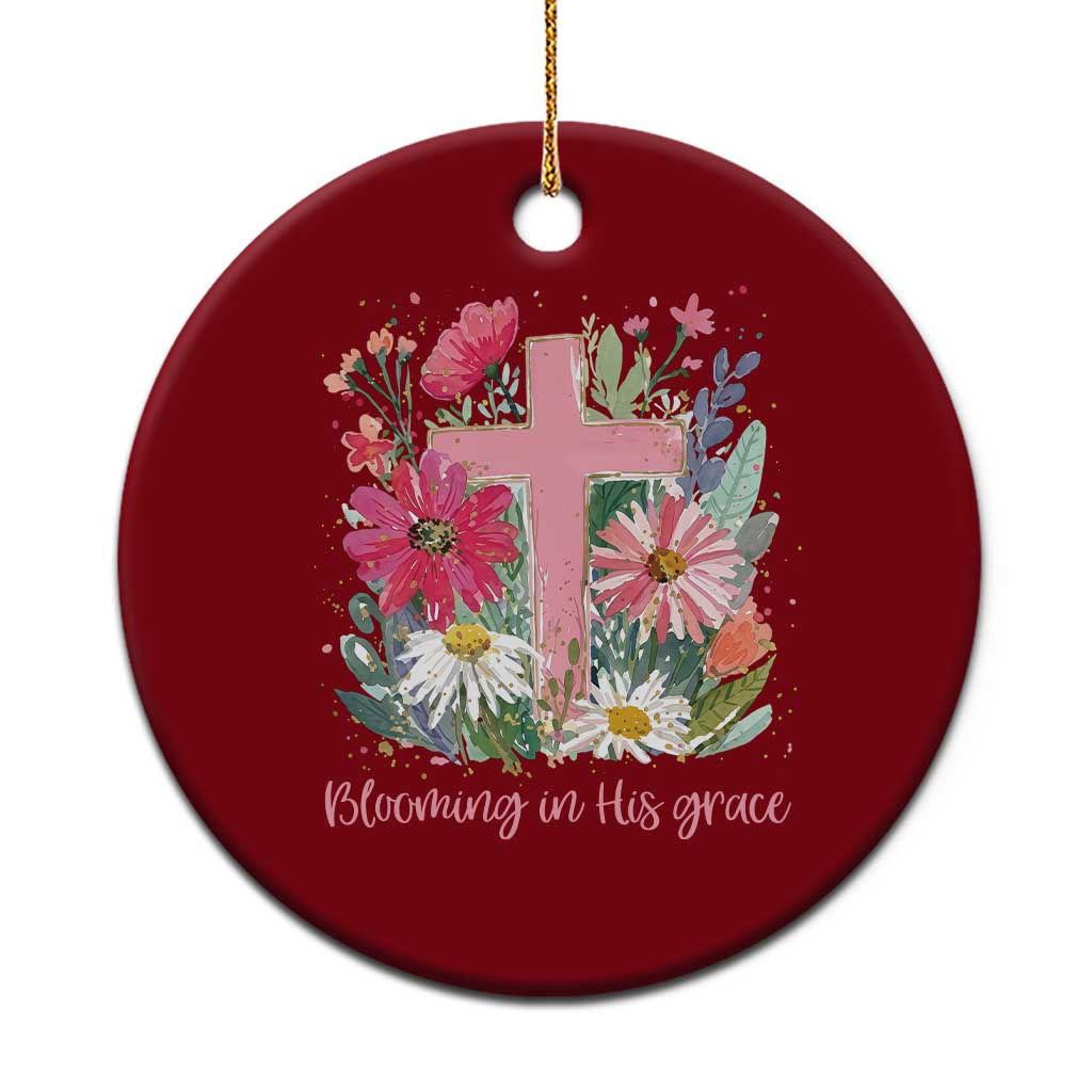 Blooming in His Grace Ceramic Ornament Boho Wildflower Christian Faith Bible Verse