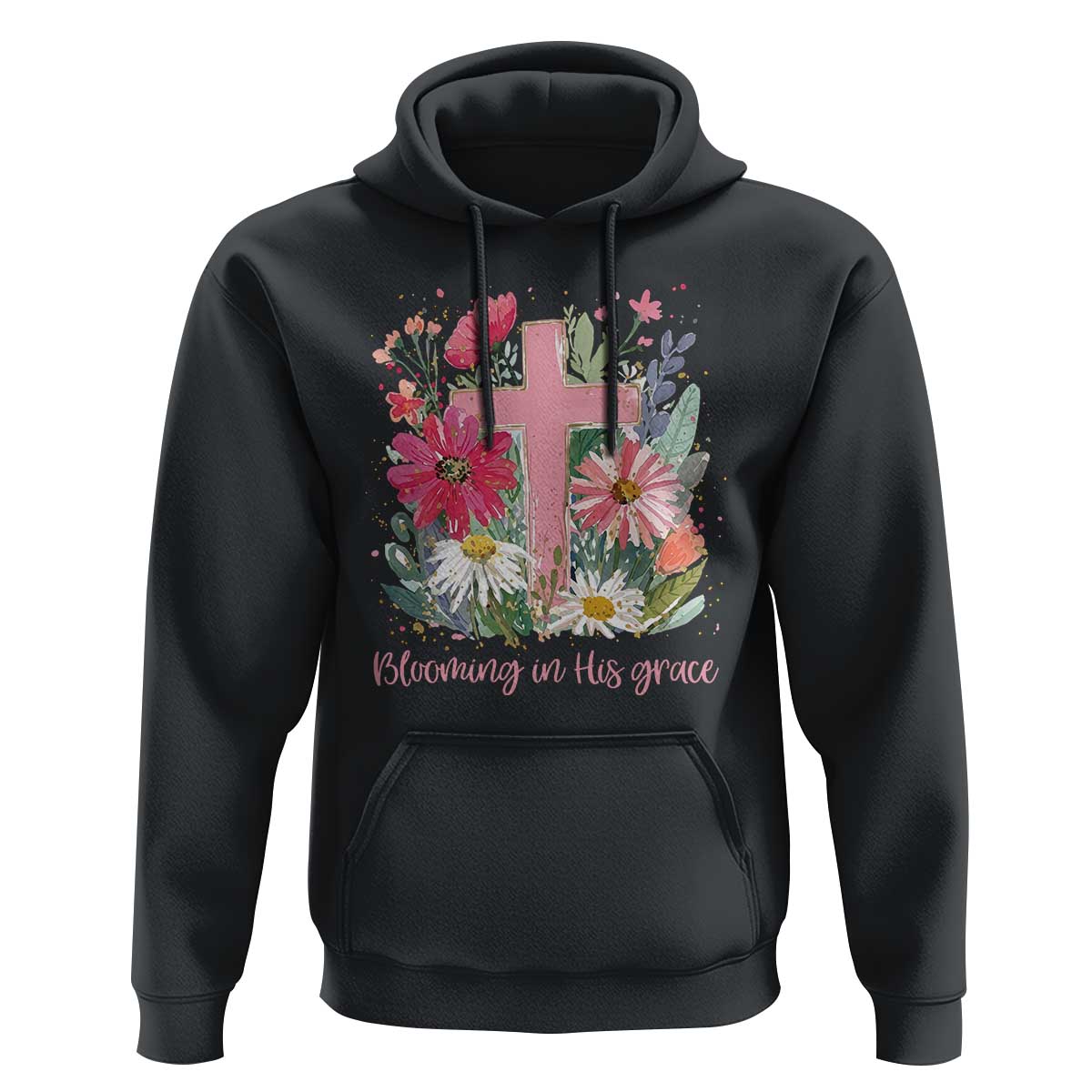 Blooming in His Grace Hoodie Boho Wildflower Christian Faith Bible Verse