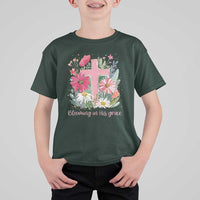 Blooming in His Grace T Shirt For Kid Boho Wildflower Christian Faith Bible Verse
