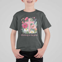 Blooming in His Grace T Shirt For Kid Boho Wildflower Christian Faith Bible Verse