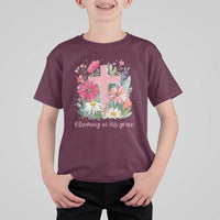 Blooming in His Grace T Shirt For Kid Boho Wildflower Christian Faith Bible Verse