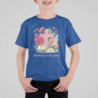 Blooming in His Grace T Shirt For Kid Boho Wildflower Christian Faith Bible Verse
