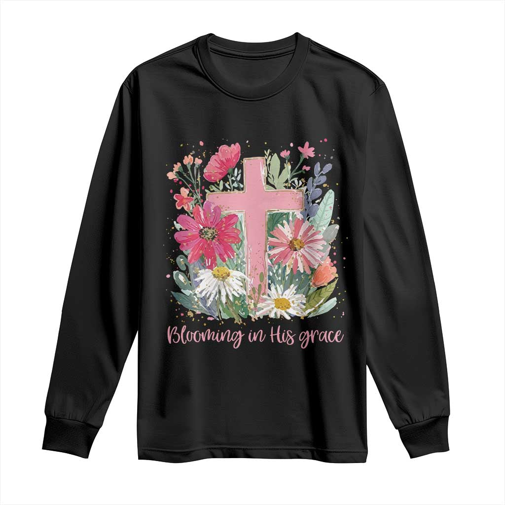 Blooming in His Grace Long Sleeve Shirt Boho Wildflower Christian Faith Bible Verse