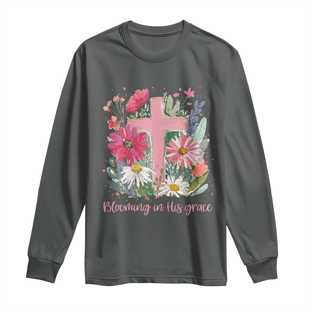 Blooming in His Grace Long Sleeve Shirt Boho Wildflower Christian Faith Bible Verse