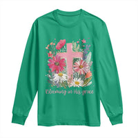 Blooming in His Grace Long Sleeve Shirt Boho Wildflower Christian Faith Bible Verse