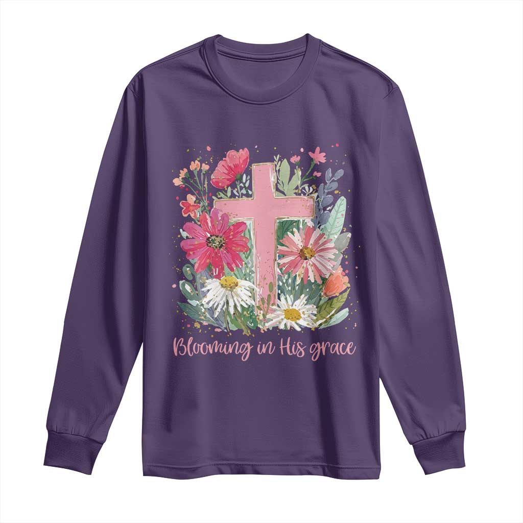Blooming in His Grace Long Sleeve Shirt Boho Wildflower Christian Faith Bible Verse