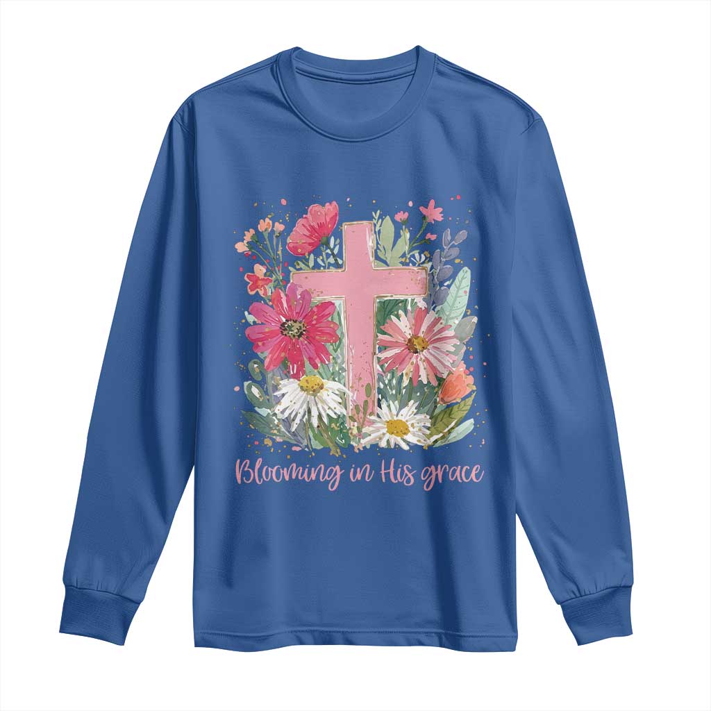 Blooming in His Grace Long Sleeve Shirt Boho Wildflower Christian Faith Bible Verse