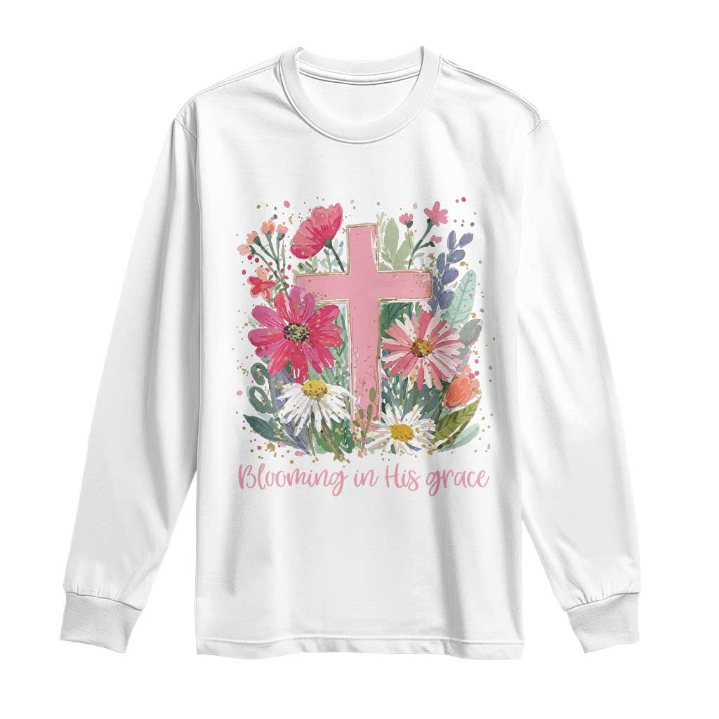 Blooming in His Grace Long Sleeve Shirt Boho Wildflower Christian Faith Bible Verse