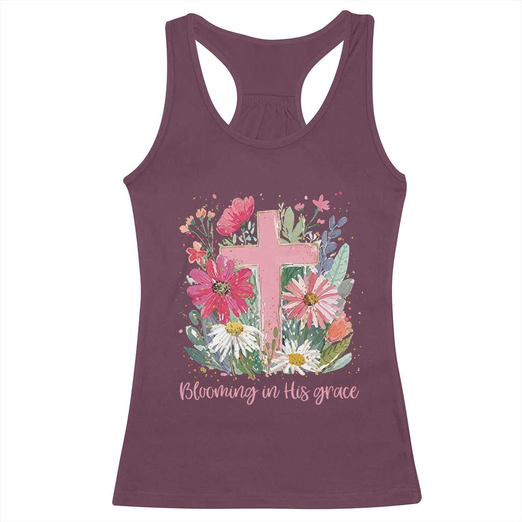 Blooming in His Grace Racerback Tank Top Boho Wildflower Christian Faith Bible Verse