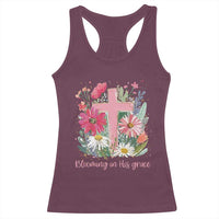 Blooming in His Grace Racerback Tank Top Boho Wildflower Christian Faith Bible Verse