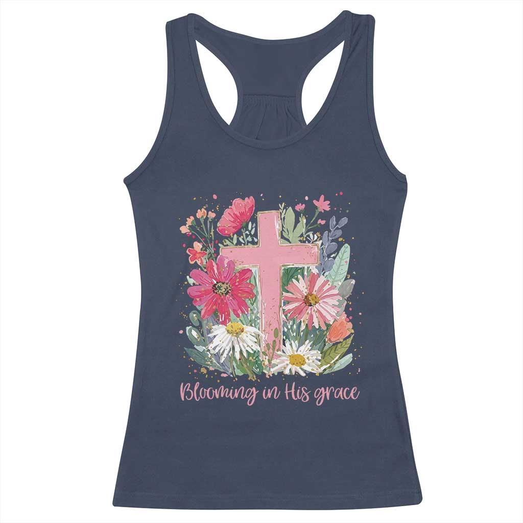 Blooming in His Grace Racerback Tank Top Boho Wildflower Christian Faith Bible Verse