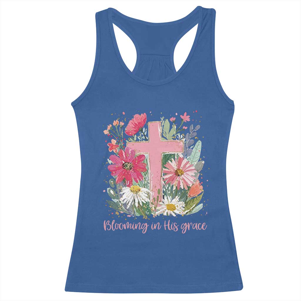 Blooming in His Grace Racerback Tank Top Boho Wildflower Christian Faith Bible Verse