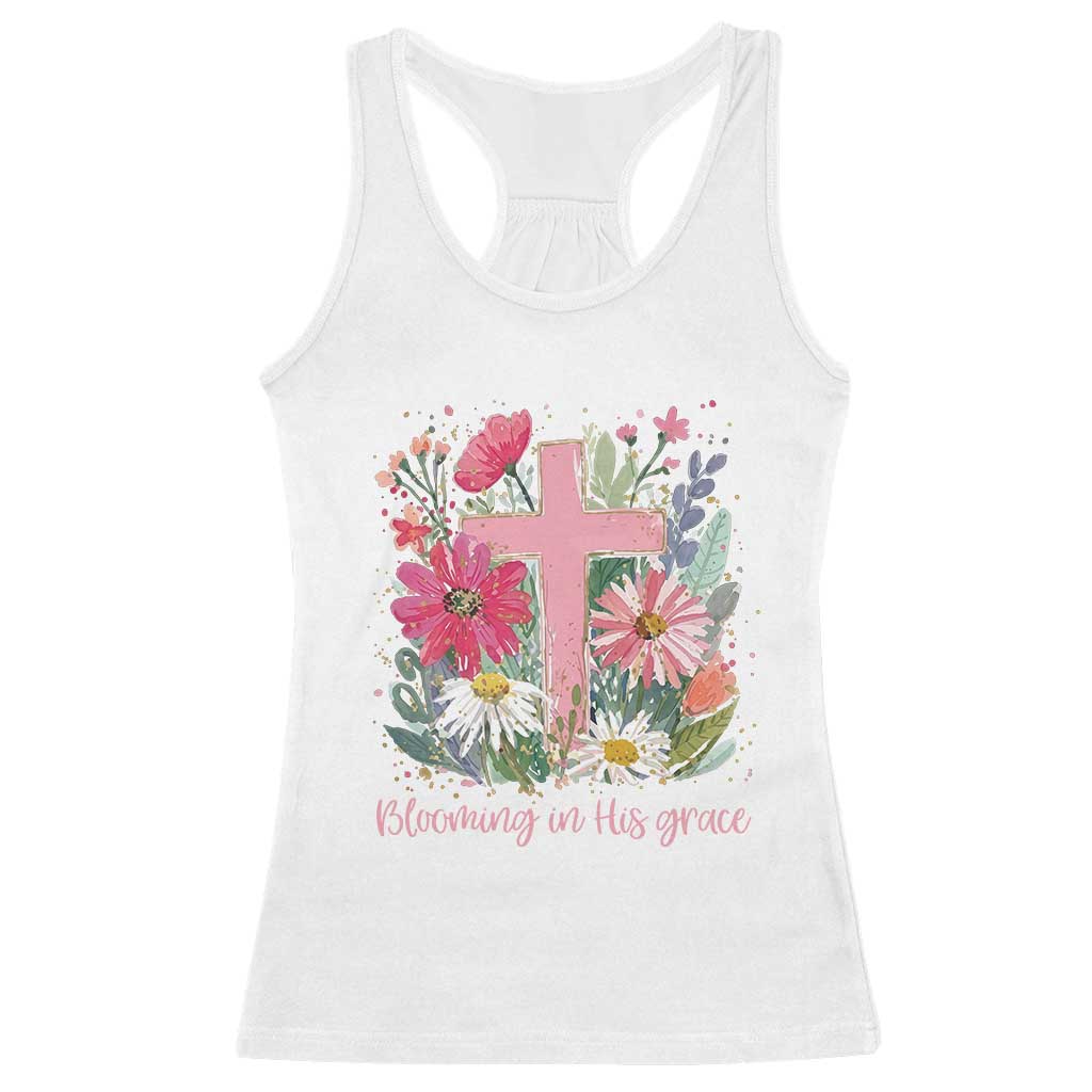 Blooming in His Grace Racerback Tank Top Boho Wildflower Christian Faith Bible Verse