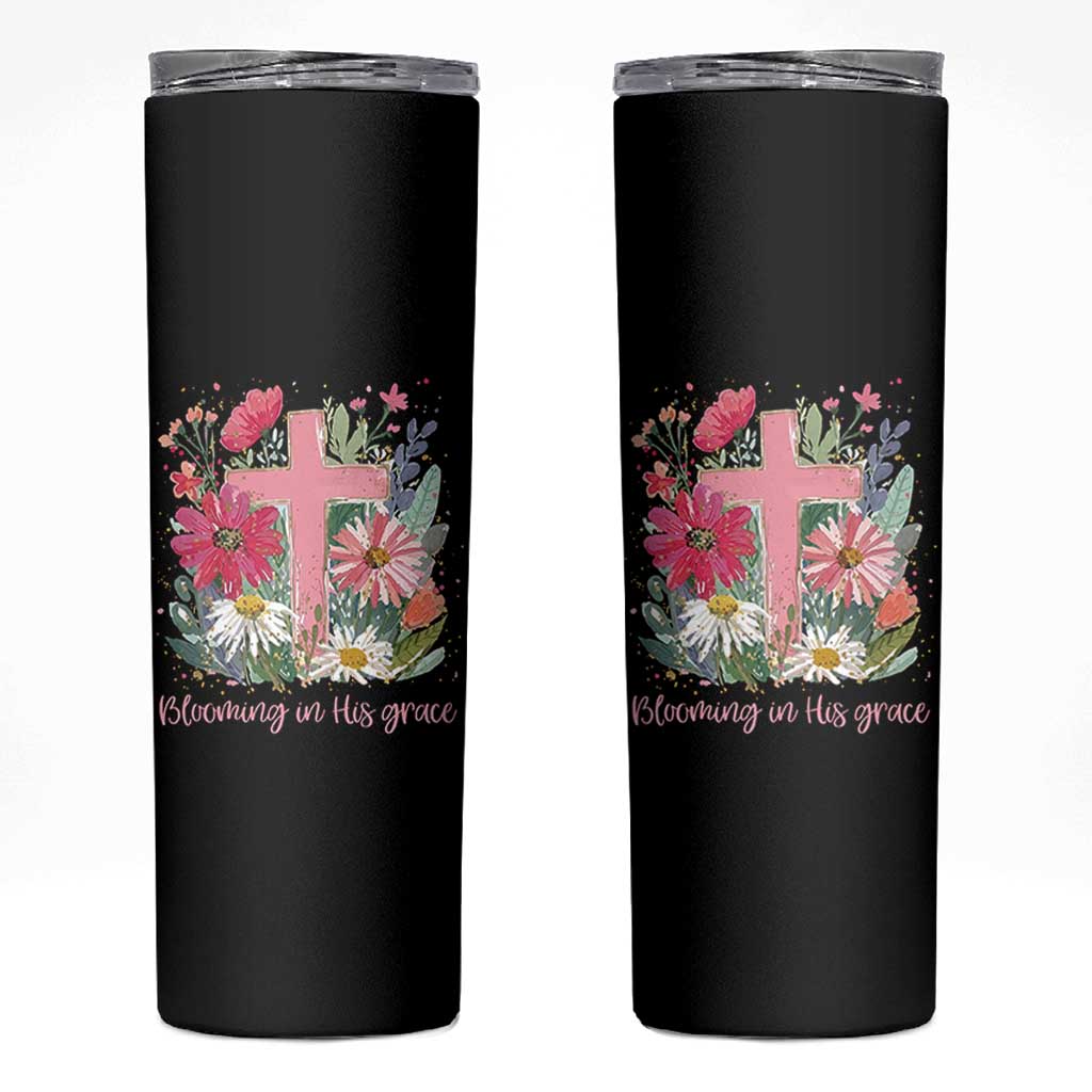 Blooming in His Grace Skinny Tumbler Boho Wildflower Christian Faith Bible Verse