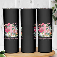 Blooming in His Grace Skinny Tumbler Boho Wildflower Christian Faith Bible Verse