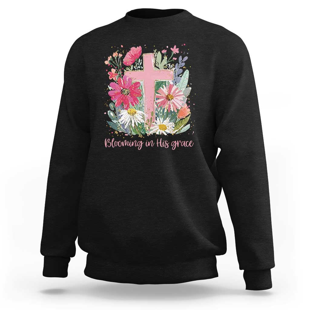 Blooming in His Grace Sweatshirt Boho Wildflower Christian Faith Bible Verse