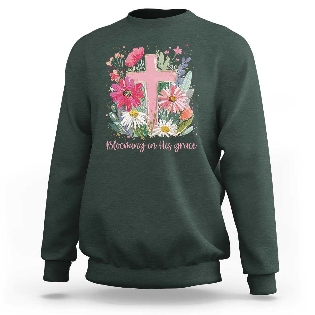 Blooming in His Grace Sweatshirt Boho Wildflower Christian Faith Bible Verse