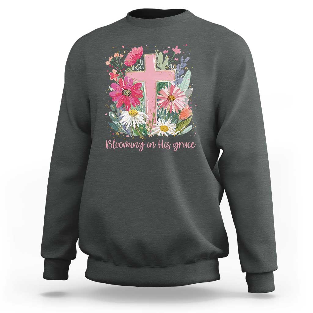 Blooming in His Grace Sweatshirt Boho Wildflower Christian Faith Bible Verse