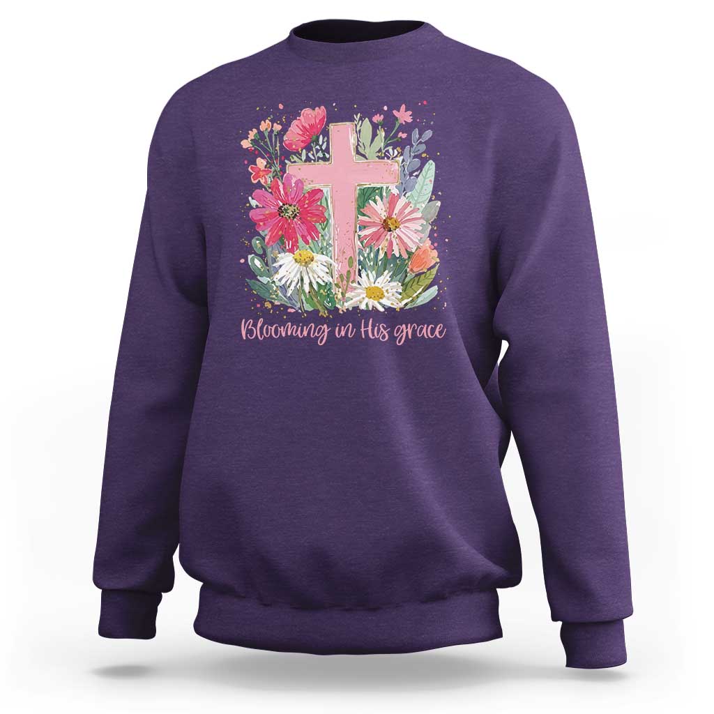 Blooming in His Grace Sweatshirt Boho Wildflower Christian Faith Bible Verse
